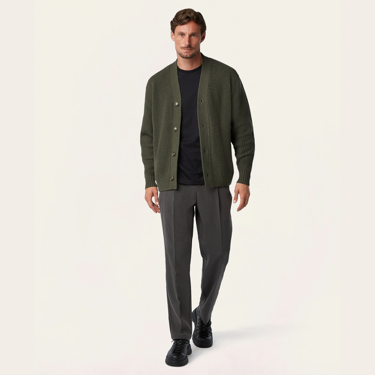 Heavy Seawool Cardigan Dark Olive