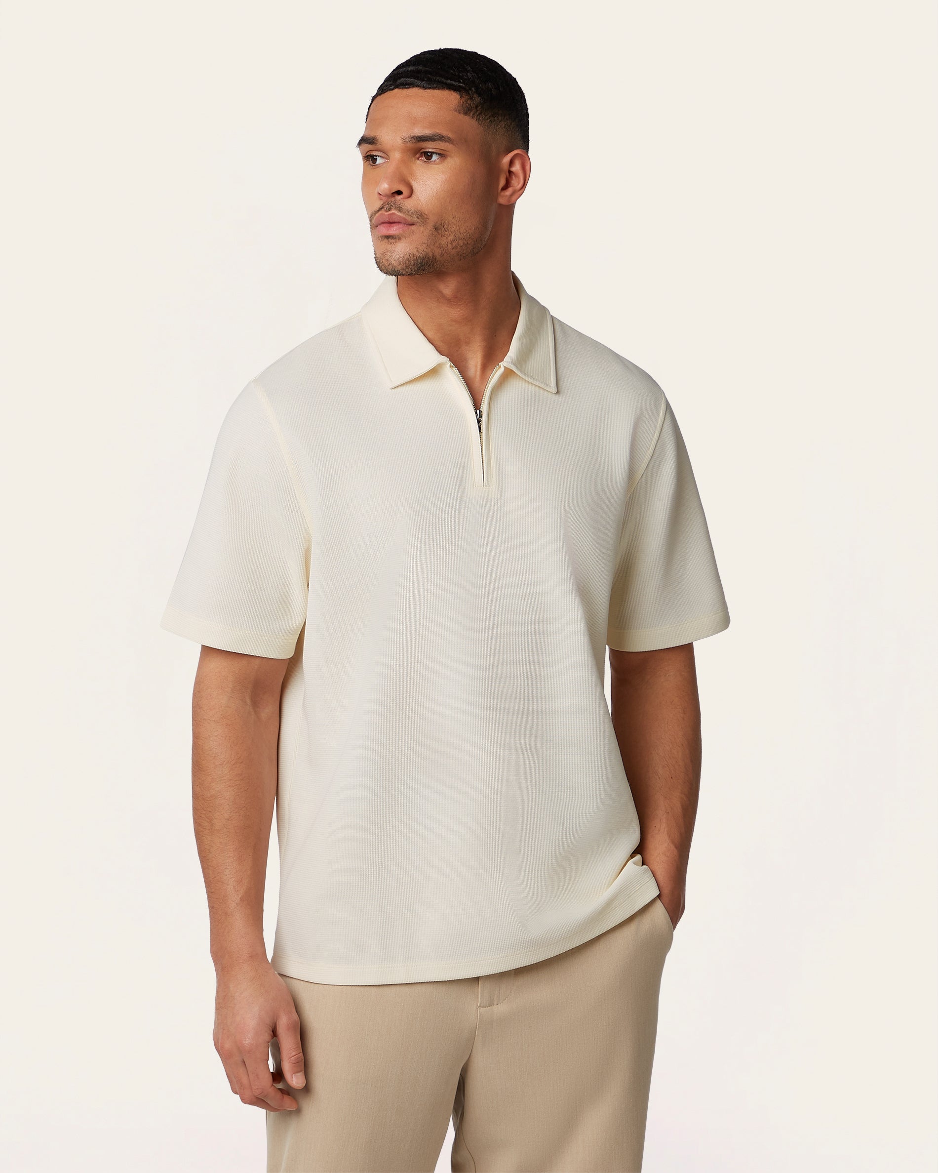 Relaxed Zip Polo Off White