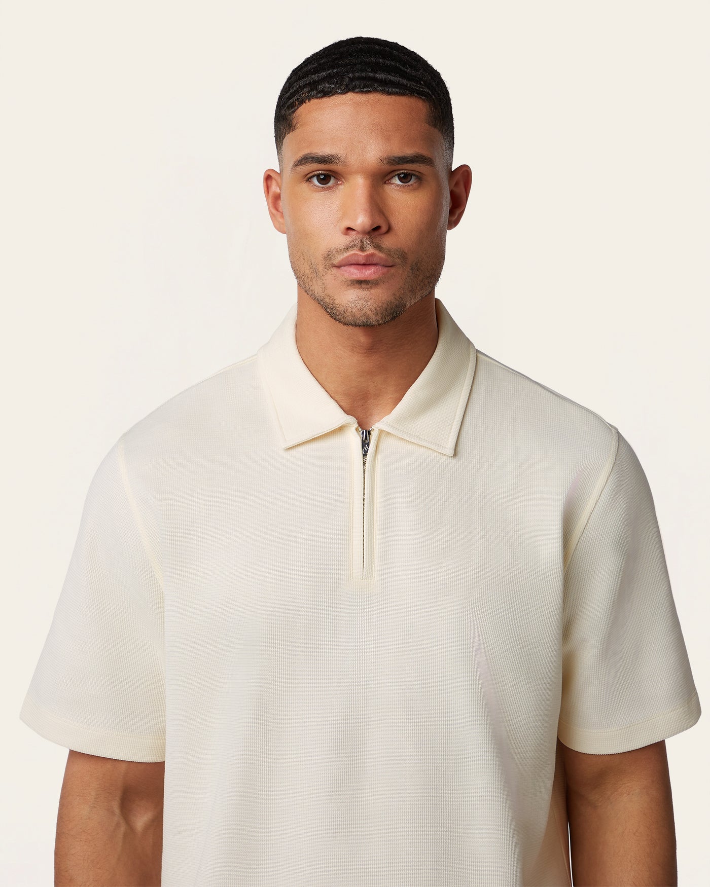 Relaxed Zip Polo Off White