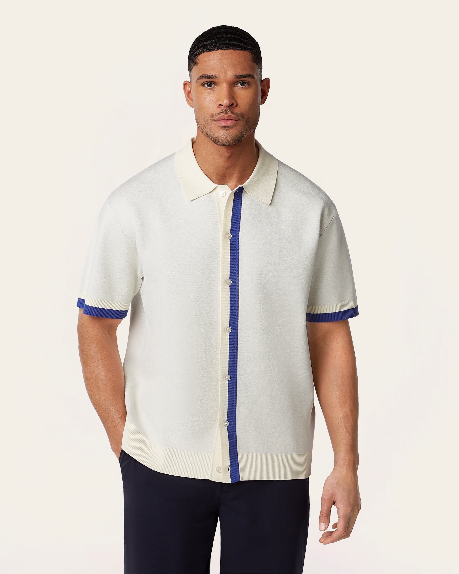 Jacquard Polo Off White / Cobalt Blue