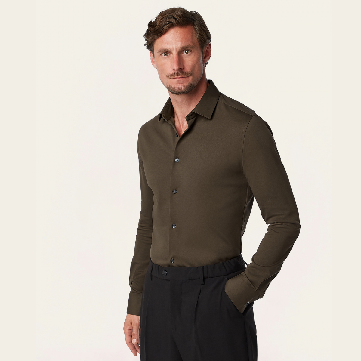 Knitted non-iron shirt Dark Brown