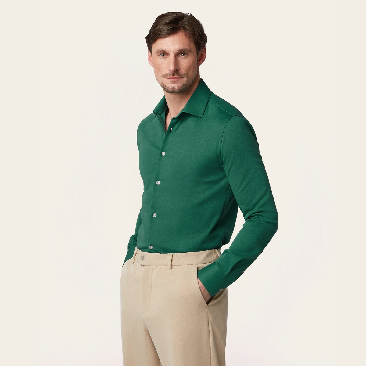 Knitted non-iron shirt North Sea Green