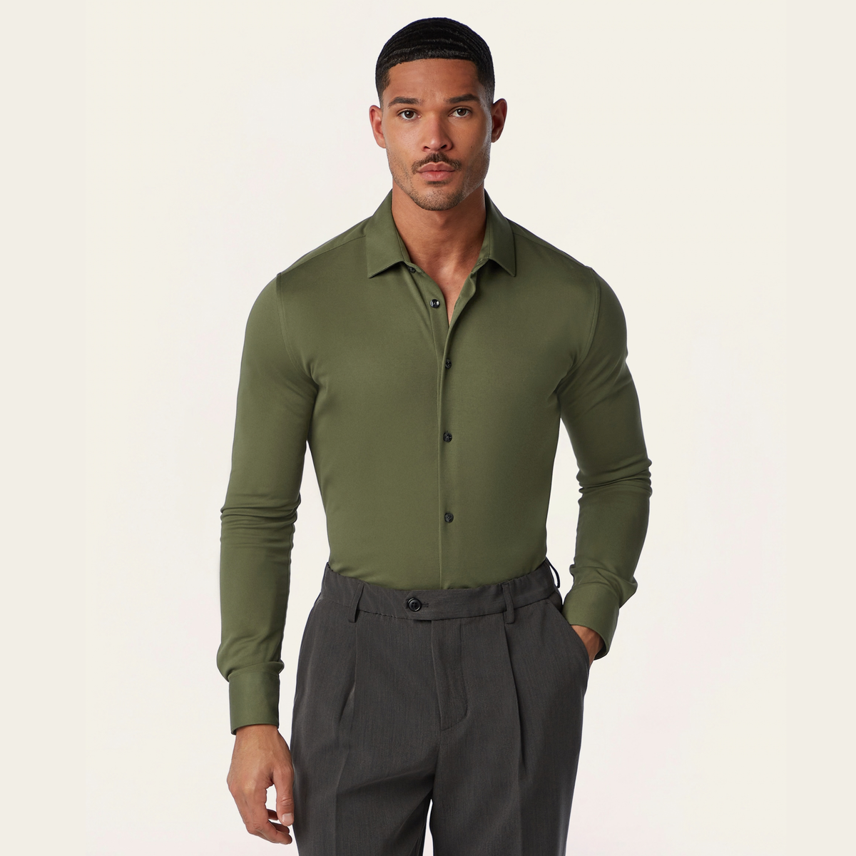 Knitted non-iron shirt Dark Olive