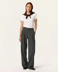 Pleated Signature Wide Pants - Dark Grey