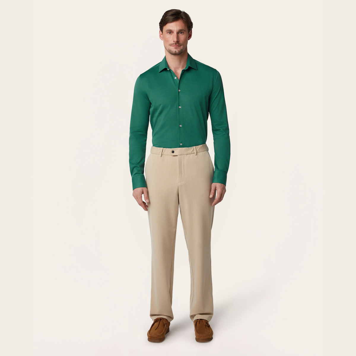 Knitted non-iron shirt North Sea Green