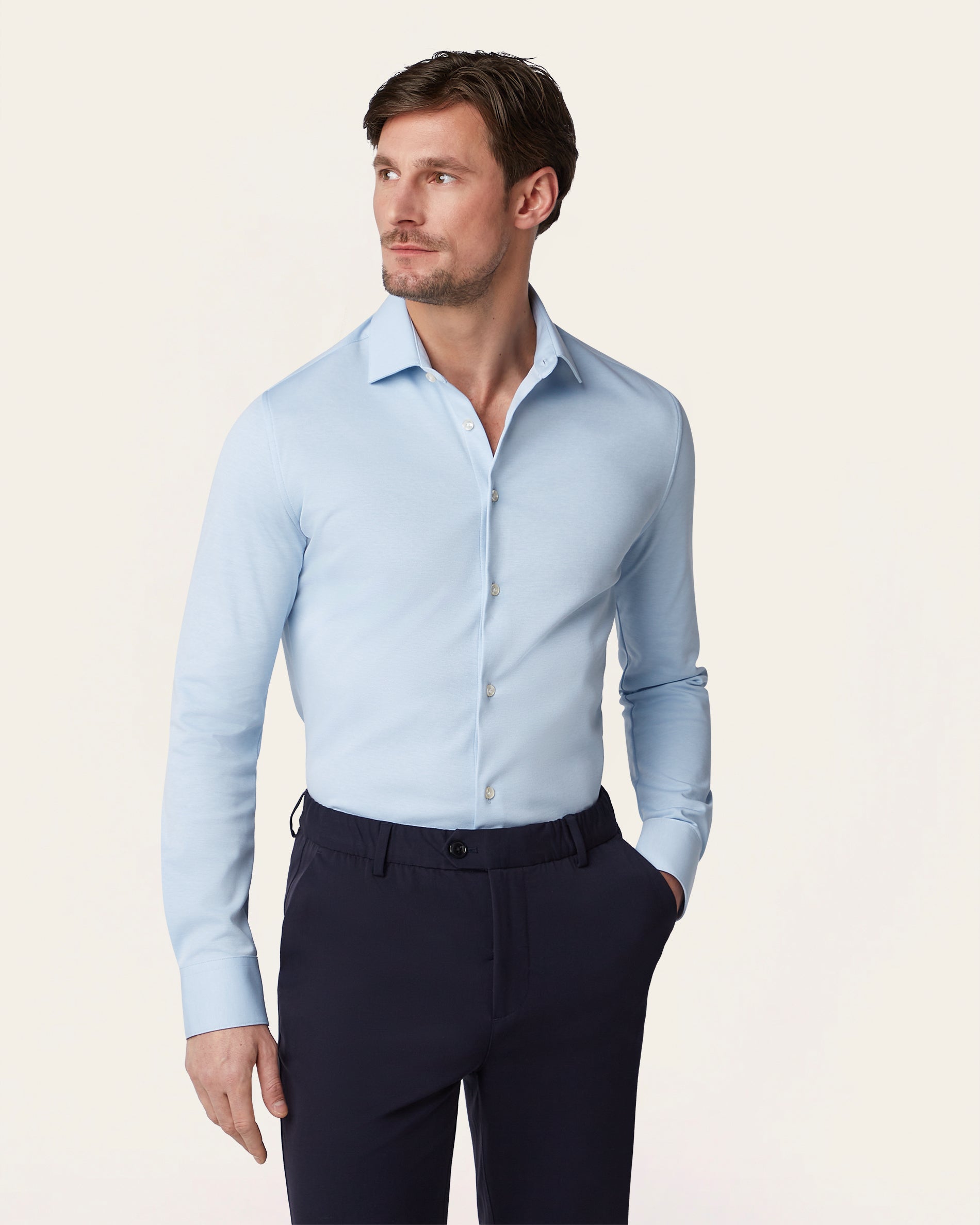 Knitted non-iron shirt Light Blue