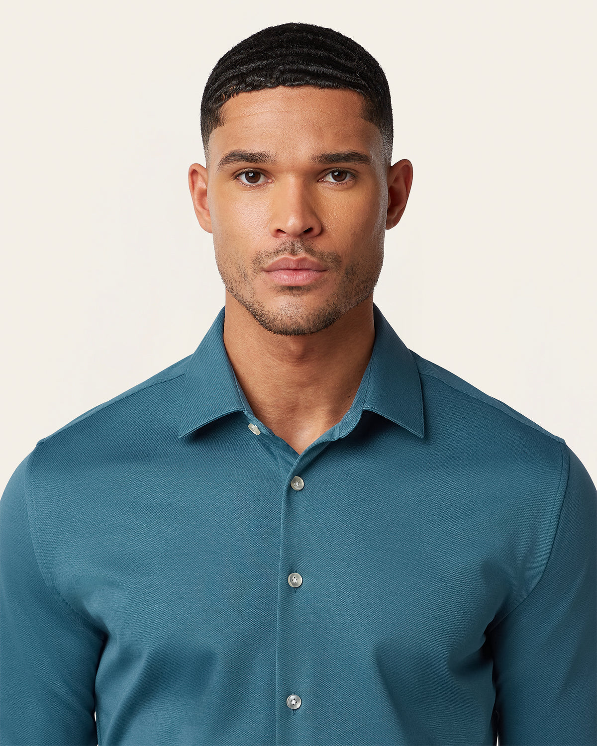 Knitted non-iron shirt Teal Blue