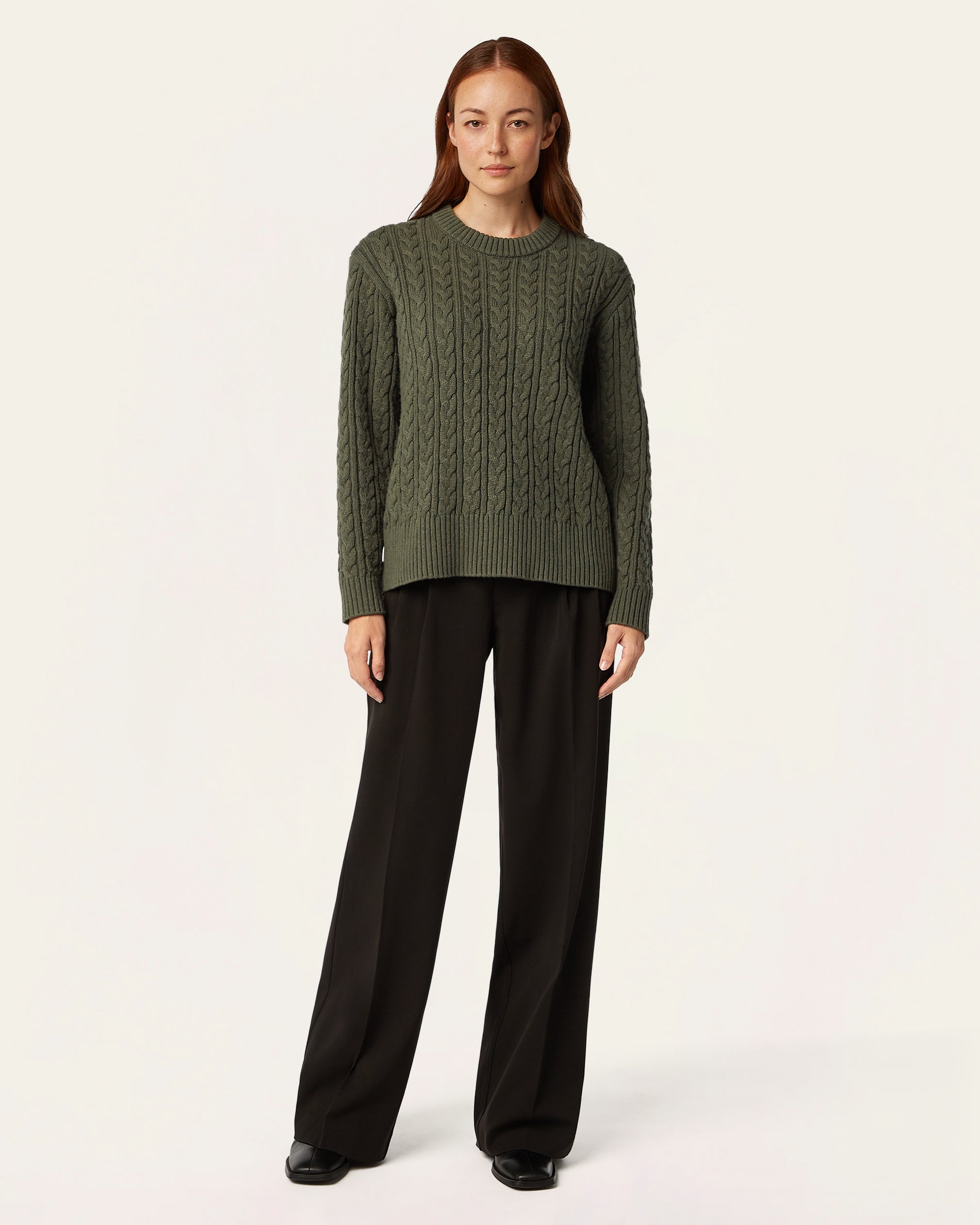 Heavy Seawool Cable Crewneck - Dark Olive