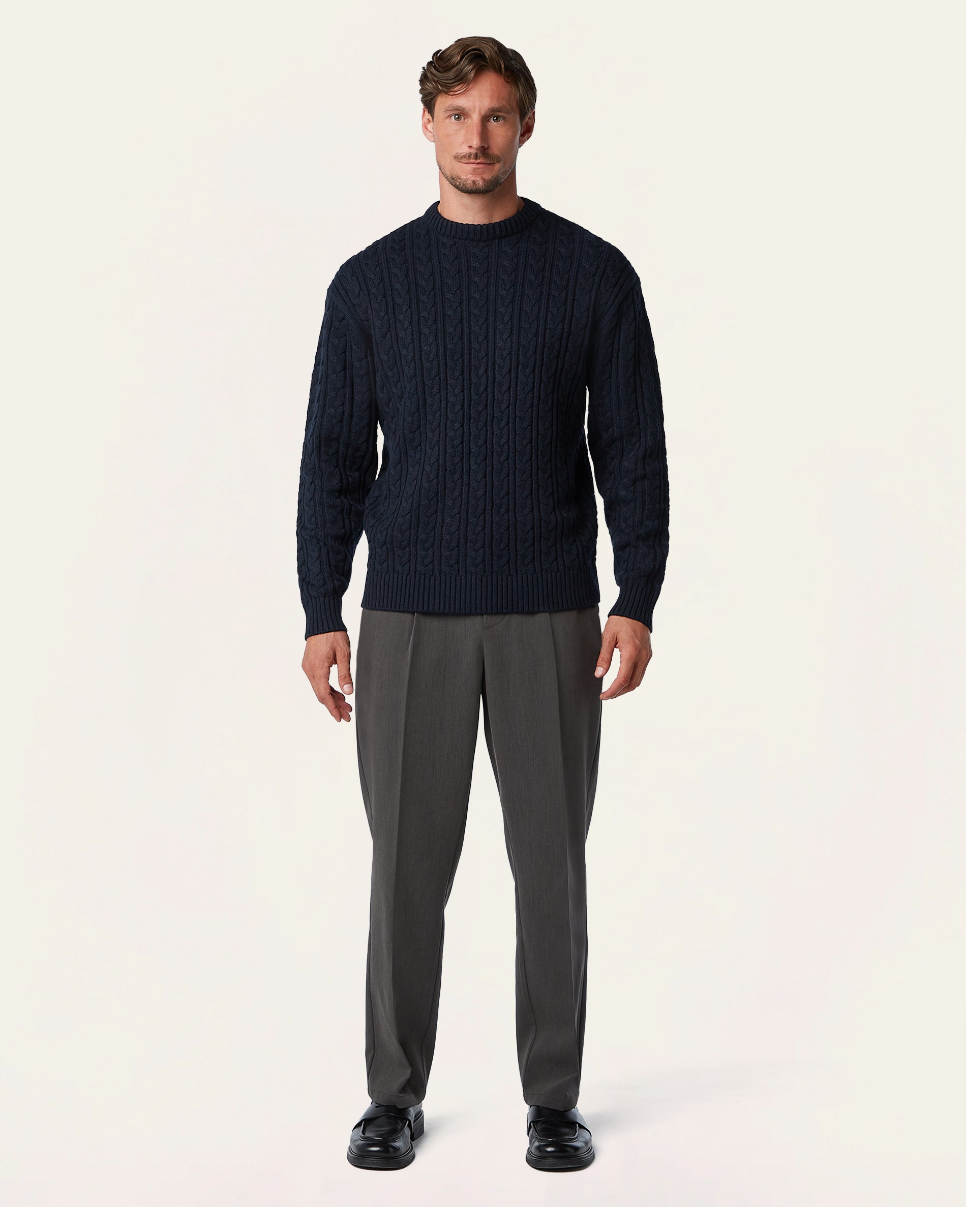 Heavy Seawool Cable Crewneck Navy
