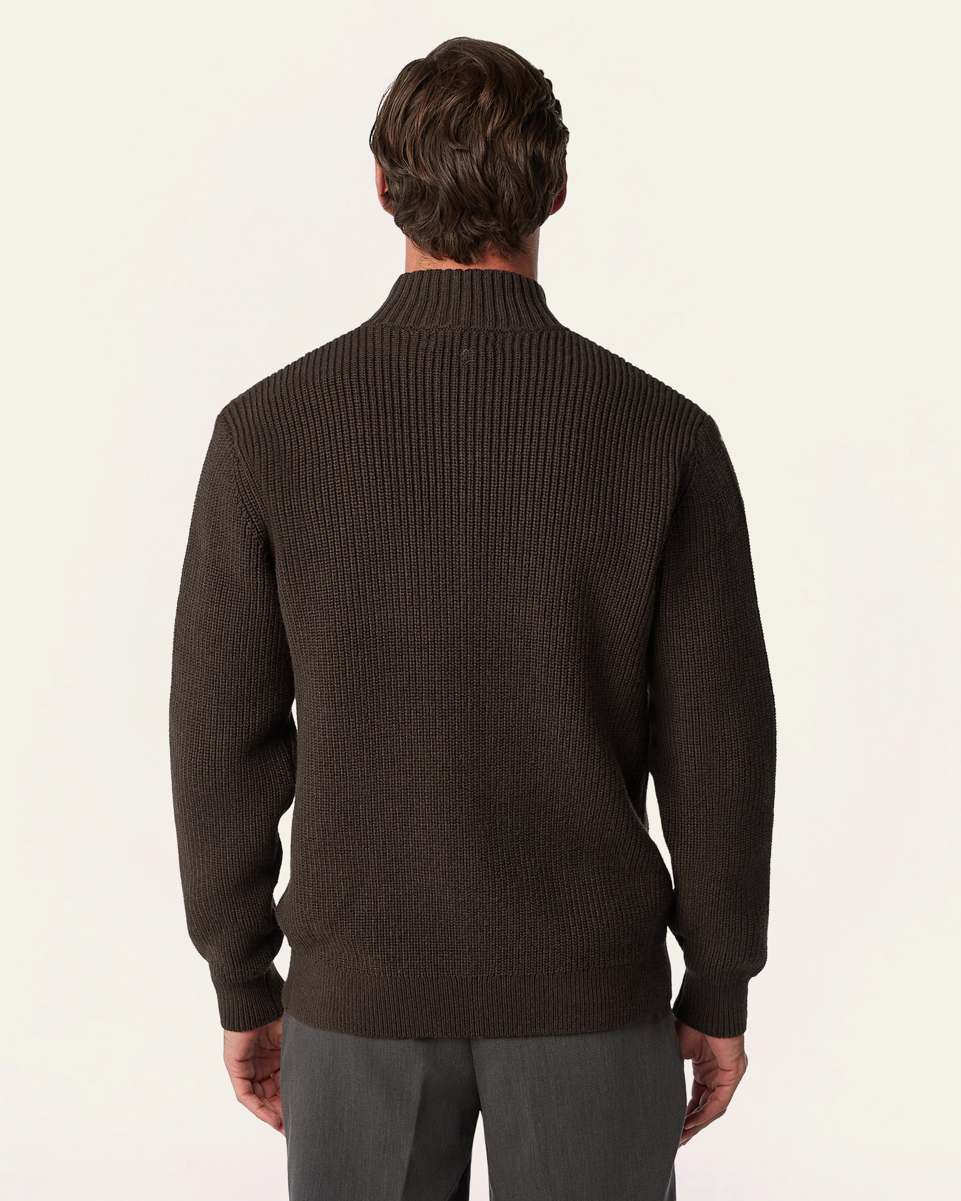 Heavy Seawool Full Zip Cardigan Dark Brown
