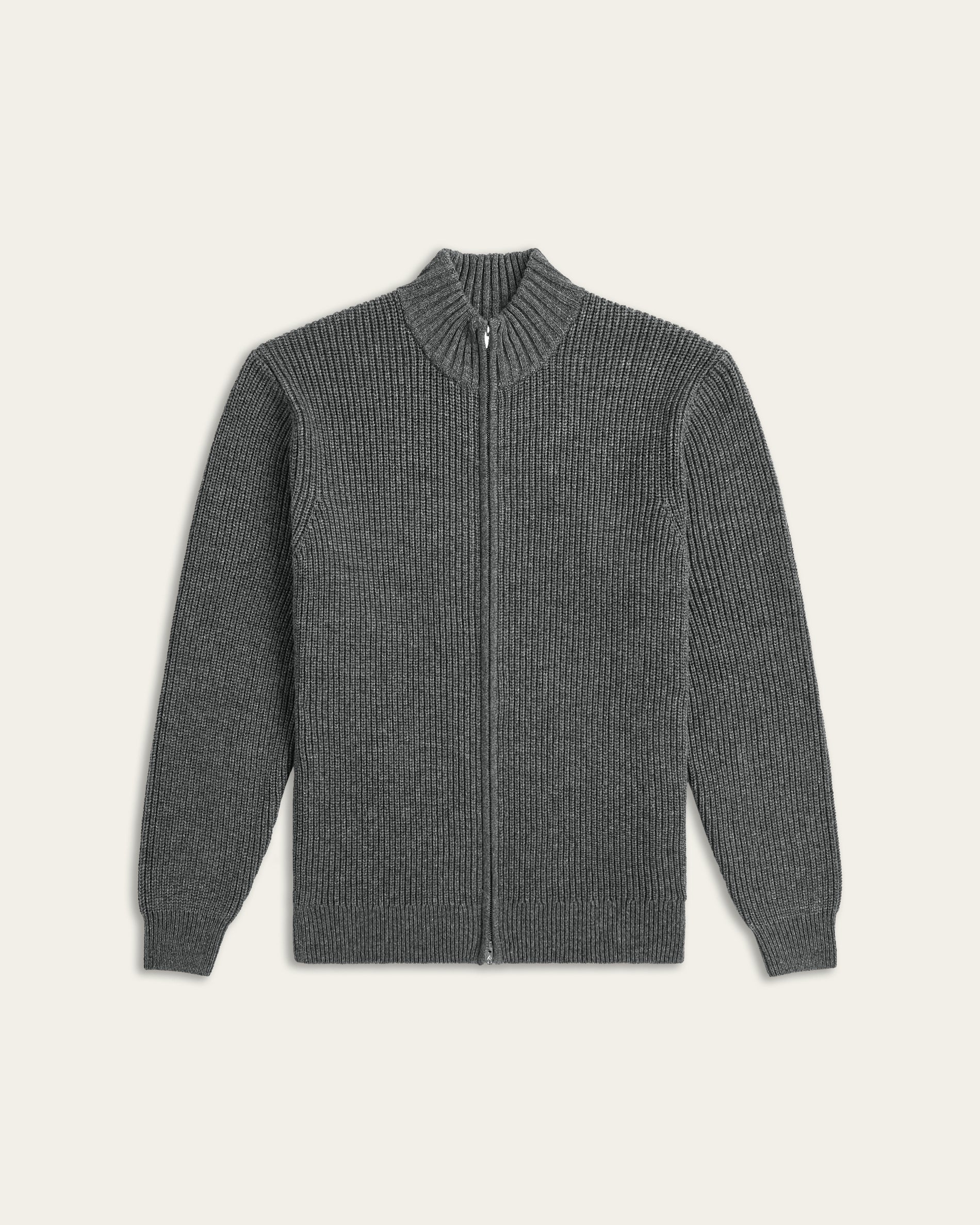 Heavy Seawool Full Zip Cardigan Dark Grey