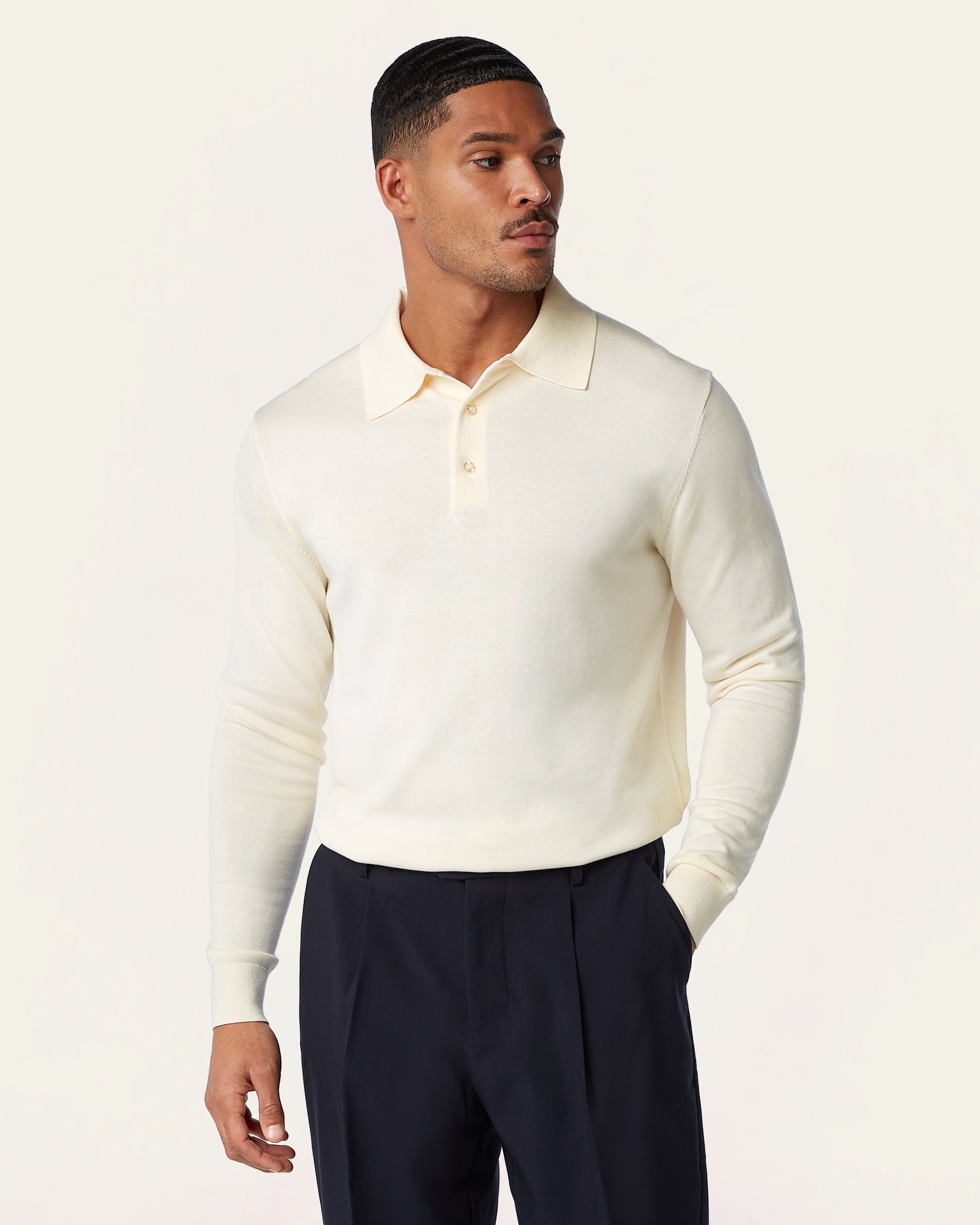 Knitted Long-sleeve Polo Off-white